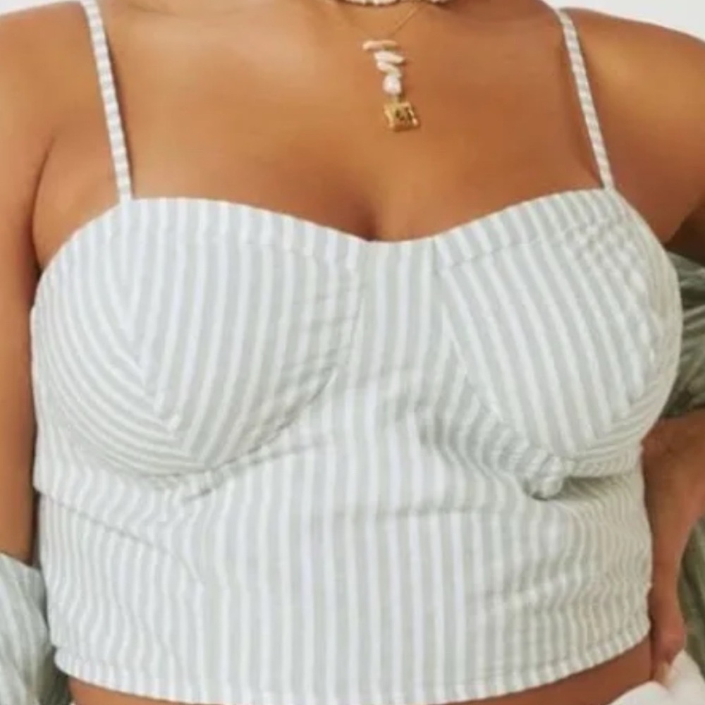 Anthropologie White and Green Striped Tank Top